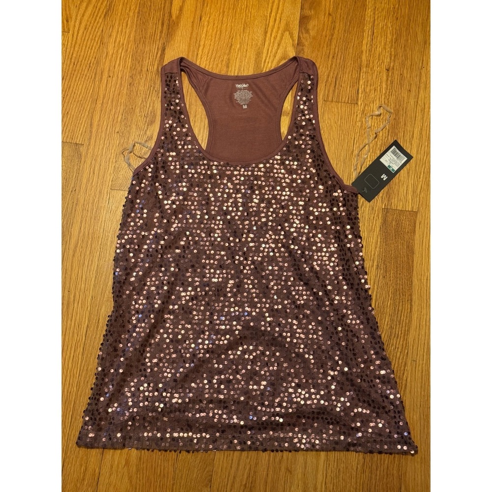 Mossimo Sequin Tank Top Racerback Sleeveless Mauve Sparkle Party Medium